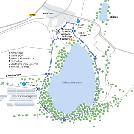Karte zum Klima-Energie-Rundweg am Wölfersheimer See