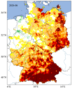 &Uuml;bersicht zur Bodenfeuchte des Gesamtbodens im Juni 2026